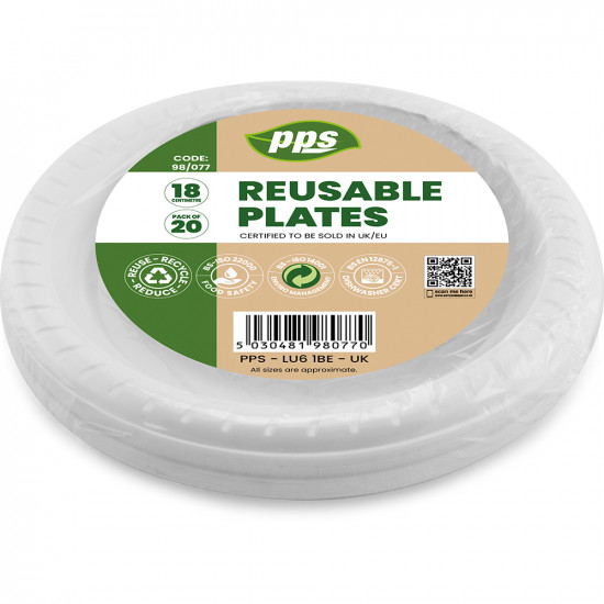 Plates Plastic White 18cm 20pc/40 PLASTIC PLATES image