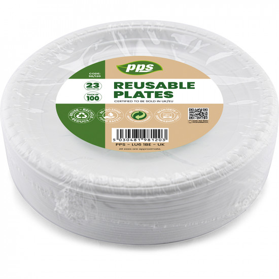 Plates Plastic White 23cm 100pc/12 PLASTIC PLATES image