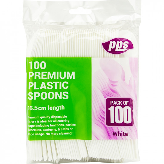 Cutlery Premium Spoons Plastic White 100pcs/20 PLASTIC CUTLERY image