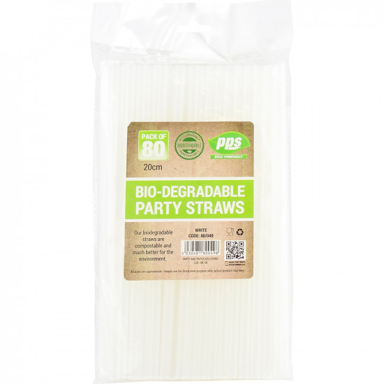 Party Straws Plastic White Bio Degradable 80pc/40 image