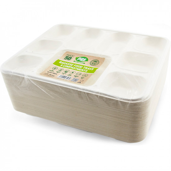 Food Tray Bagasse 9 Compartment 50pc/4 FOOD TRAYS image