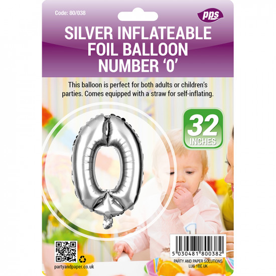 Party Balloon Silver Number 0 1pc/24 BALLOONS image