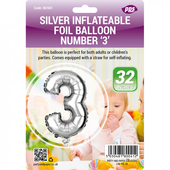 Party Balloon Silver Number 3 1pc/24 BALLOONS image