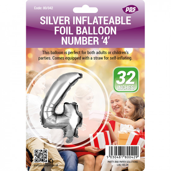 Party Balloon Silver Number 4 1pc/24 BALLOONS image