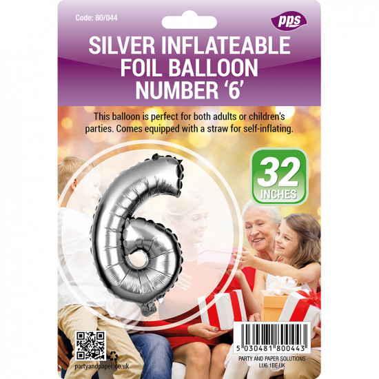 Party Balloon Silver Number 6 1pc/24 BALLOONS image