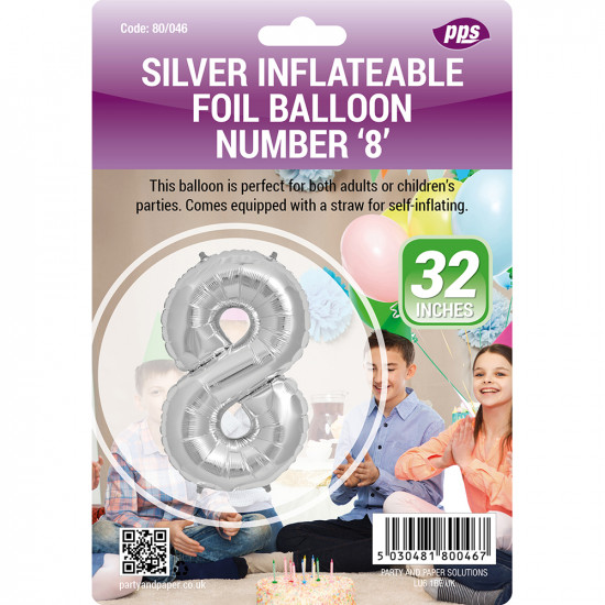 Party Balloon Silver Number 8 1pc/24 BALLOONS image