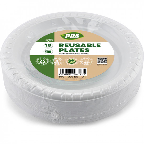 Plates Plastic White 18cm 100pc/18 PLASTIC PLATES image