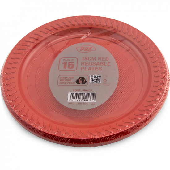 Plates Plastic Red 18cm 15pcs/30 PLASTIC PLATES image