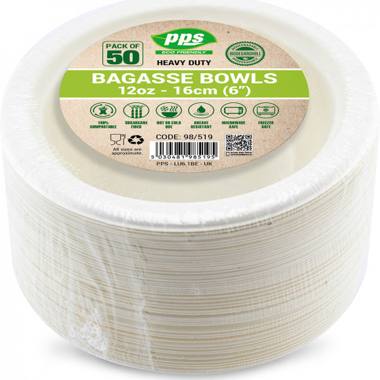 Plates Bagasse Bowl White 12oz 50pc/10 PLATES & BOWLS, ECO image