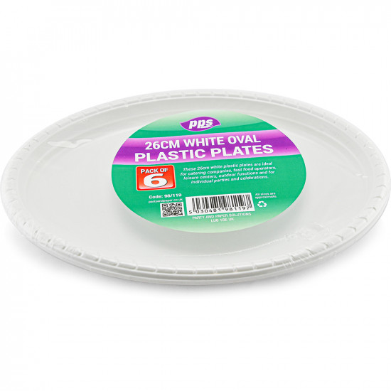 Plates Plastic Oval White 6pcs/40 PLASTIC PLATES image