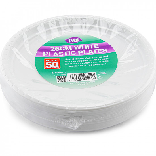 Plates Plastic White 26cm 50pc/12 PLASTIC PLATES image