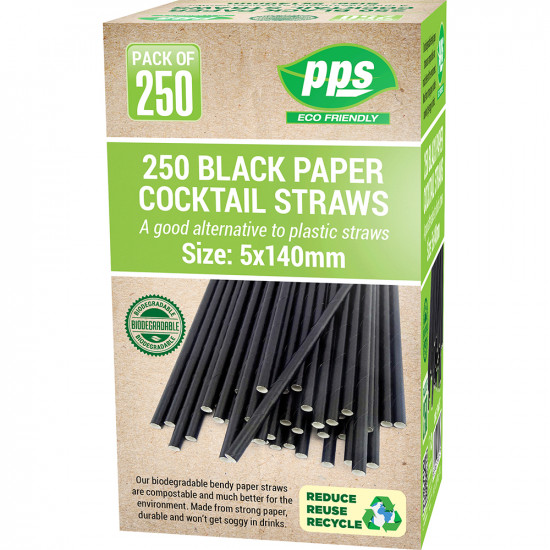 Party Straws Paper Cocktail Black 4.6x140mm 250pc/20 STRAWS, STRAWS image