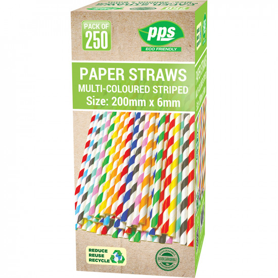 Party Straws Paper Striped 6x197mm 250pc/20 STRAWS, STRAWS image